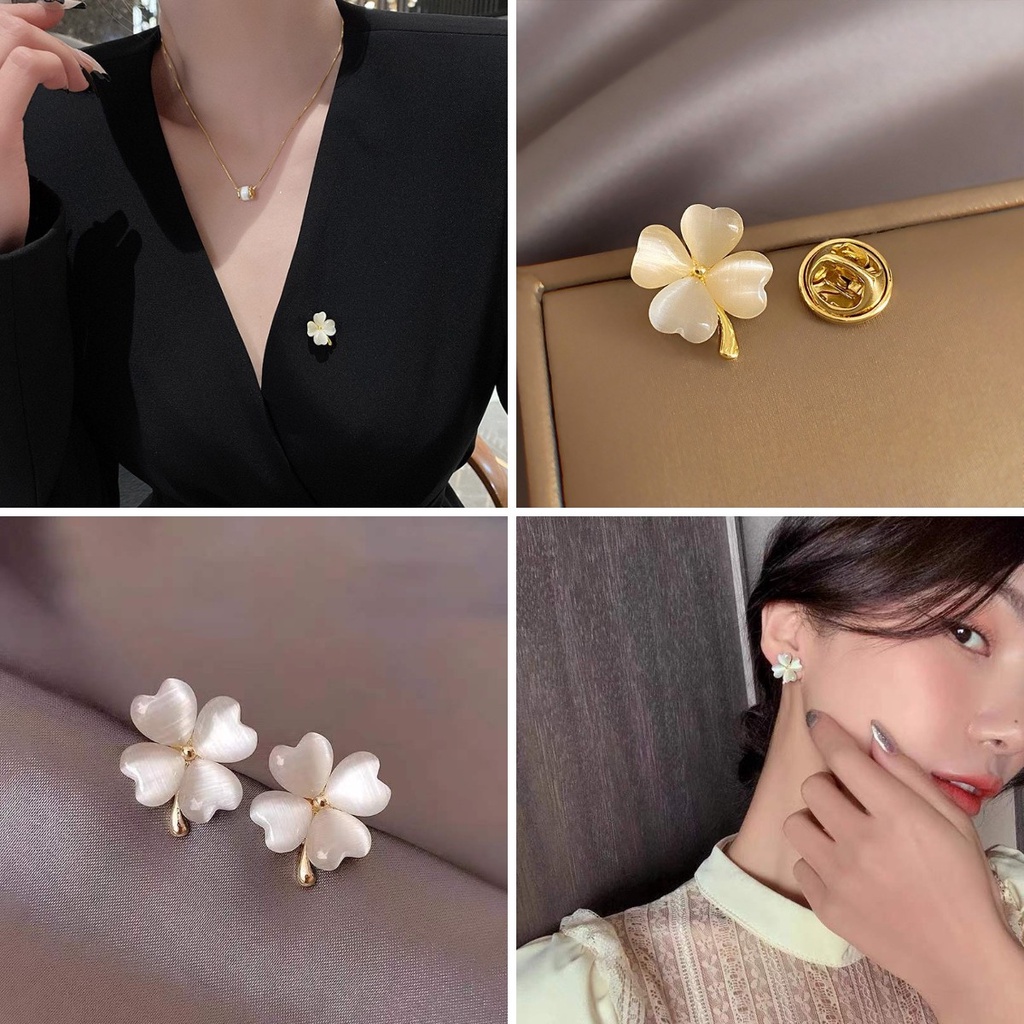 Ghim cài áo hình cỏ bốn lá dễ thương cho nữ