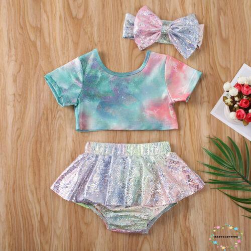 Set áo croptop + quần đùi + băng đô xinh xắn cho bé gái