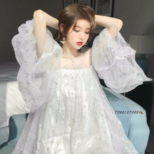 Đầm trễ vai nghìn sao công chúa ulzzang 🌥✨