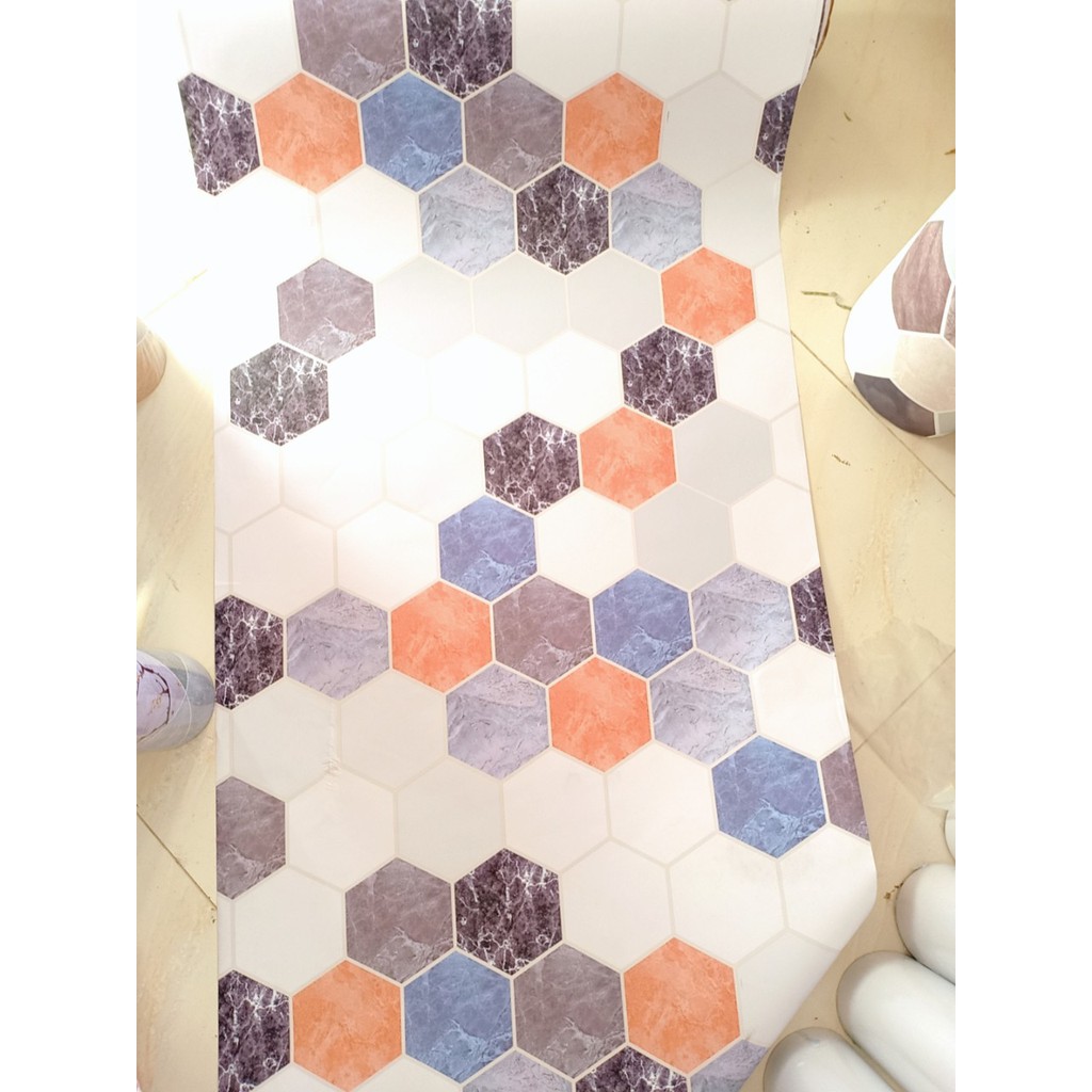 Decal giấy dán tường ô ngũ giác khổ 0.6m keo sẵn