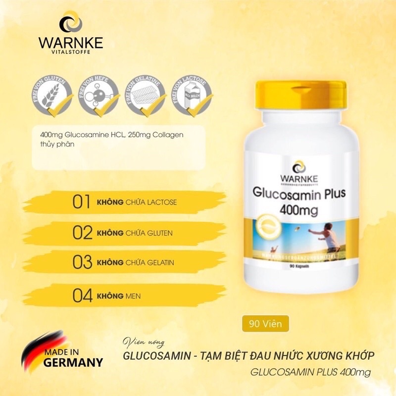 Viên uống sụn khớp WARNKE GLUCOSAMINE PLUS 400mg – Hộp 90 viên