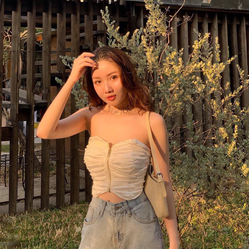 [Mã WASKT304 giảm 15% tối đa 30K đơn 99K] (HÌNH THẬT) Áo Ống Nhún Thân Dây Kéo Đồng (TRẮNG) | BigBuy360 - bigbuy360.vn