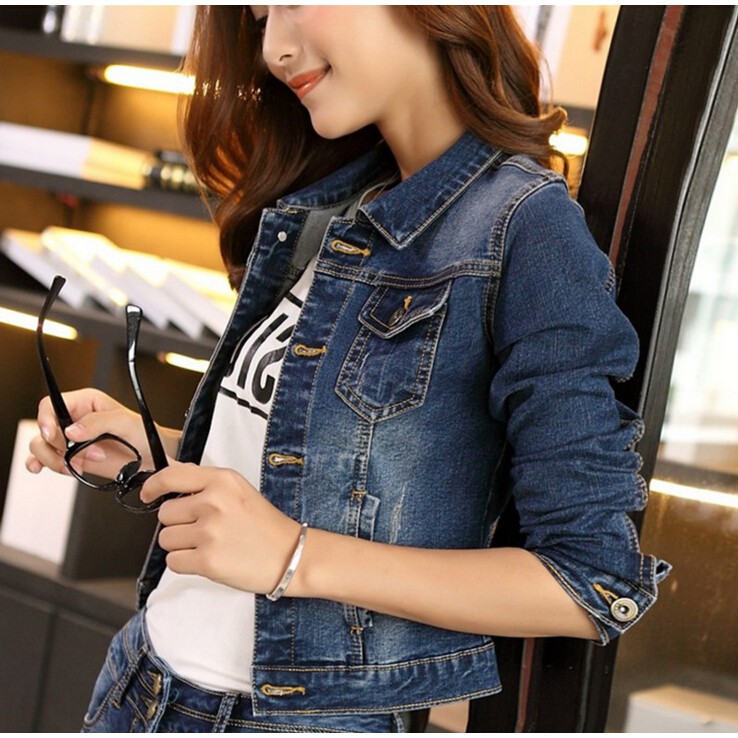 Áo Khoác Denim Màu Xanh Thiết Kế Đơn Giản Cho Phái Nữ