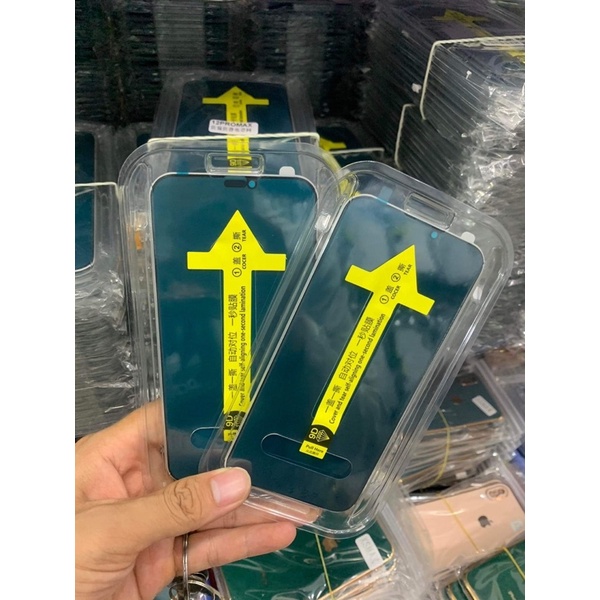 Kính cường lực chống nhìn trộm kèm khung dán tự động cho iPhone x đến 14 pro max