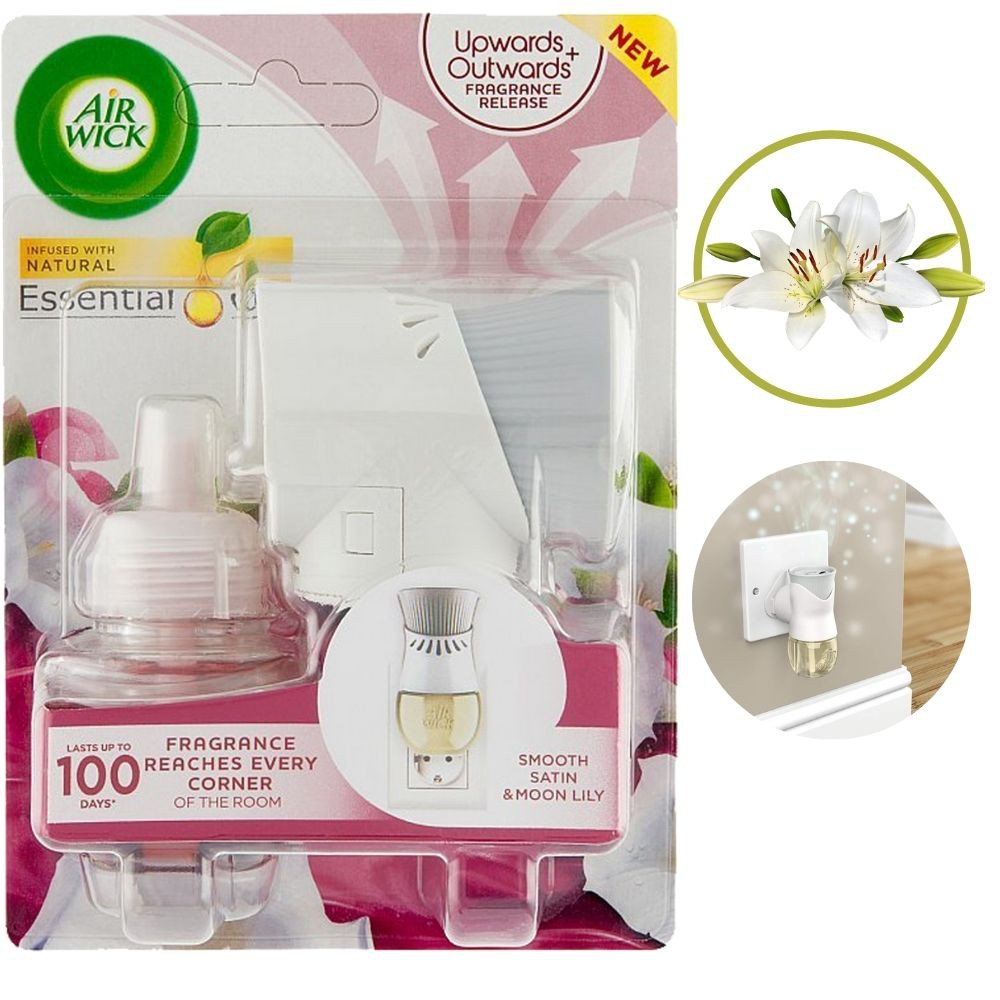 Bộ tinh dầu thơm phòng Air Wick Smooth Satin & Moon Lily 19ml - hương hoa ly, xông phòng, thư giãn, khử mùi
