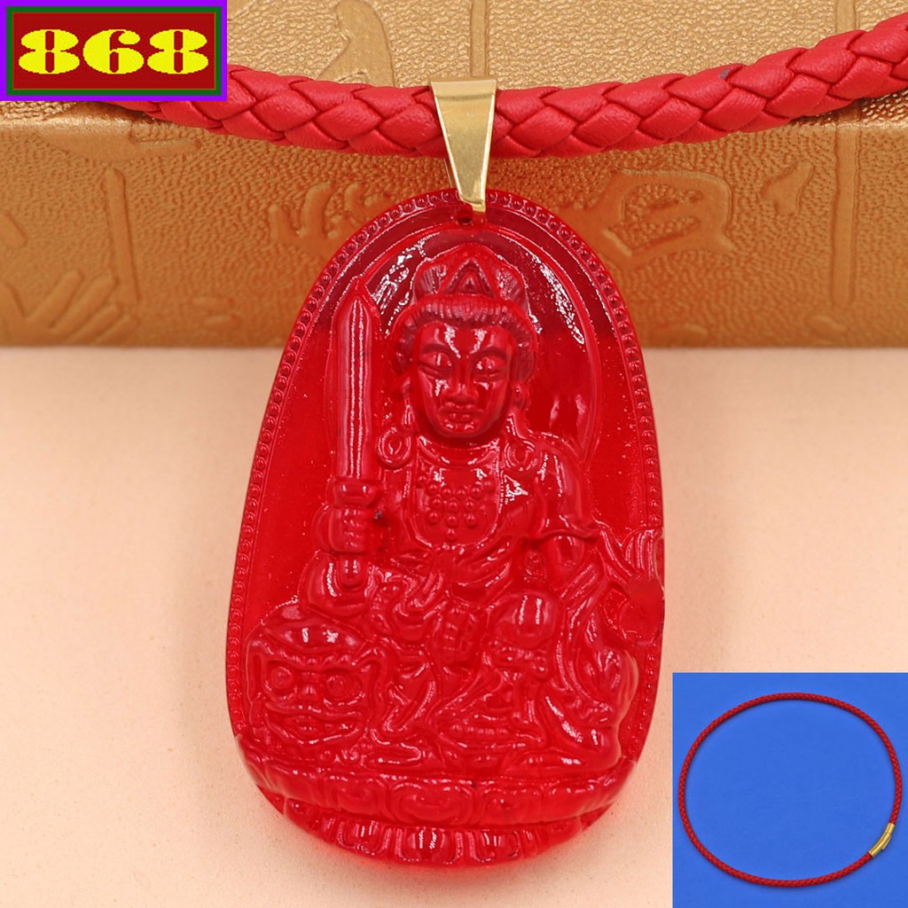 Vòng cổ dây da Văn thù pha lê đỏ 5 cm DDNOVFLON3 - Hộ mệnh tuổi Mão - Mặt Size lớn