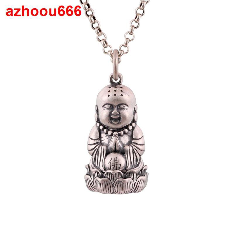 №99 Mặt cười bằng bạc nguyên chất Phật Sterling dây chuyền Vòng cổ của nam giới Nữ nhà sư A Di Đà Trang sức hoàng