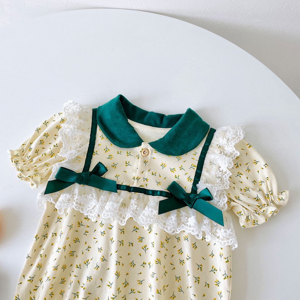 Áo liền quần SANLUTOZ cotton in họa tiết hoa thời trang mùa hè xinh xắn dành cho bé gái