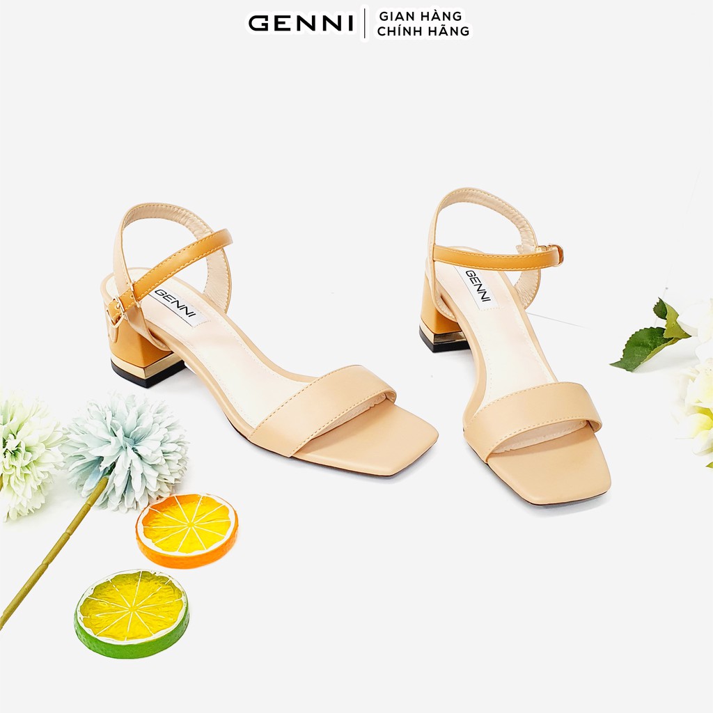 Sandal da lỳ phối màu mũi vuông 5p GE618 - Genni