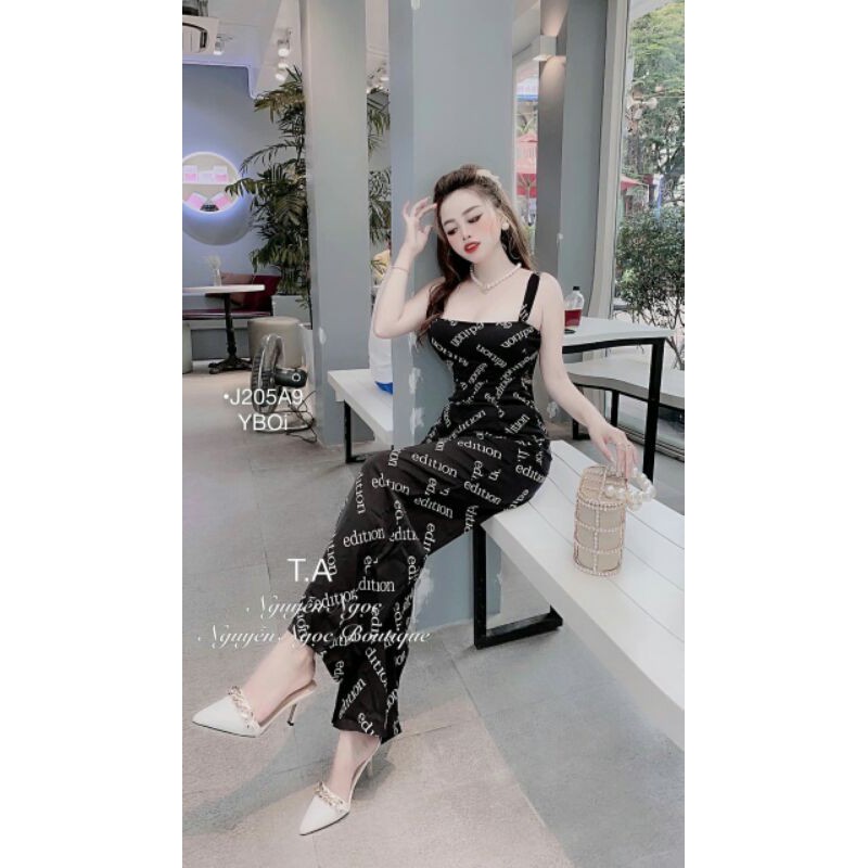 JUMPSUIT 2 DÂY CHẤM BI VÀ IN CHỮ ( ms B792180)