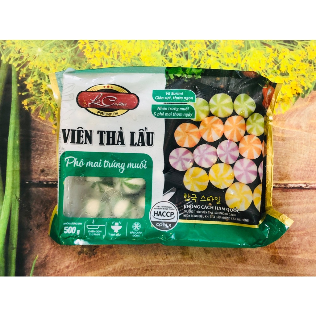 Gói 500g viên bánh bao nhân trứng muối phô mai Lacusina (màu xanh)