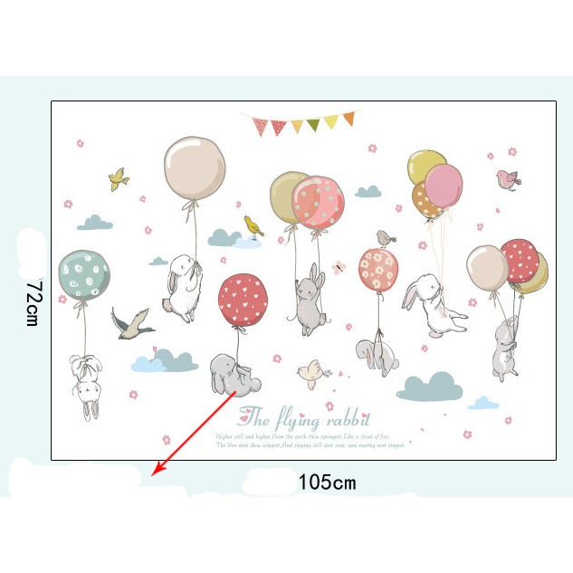Decal trang trí tường Bong Bóng Thỏ Trắng xinh xắn cho Bé