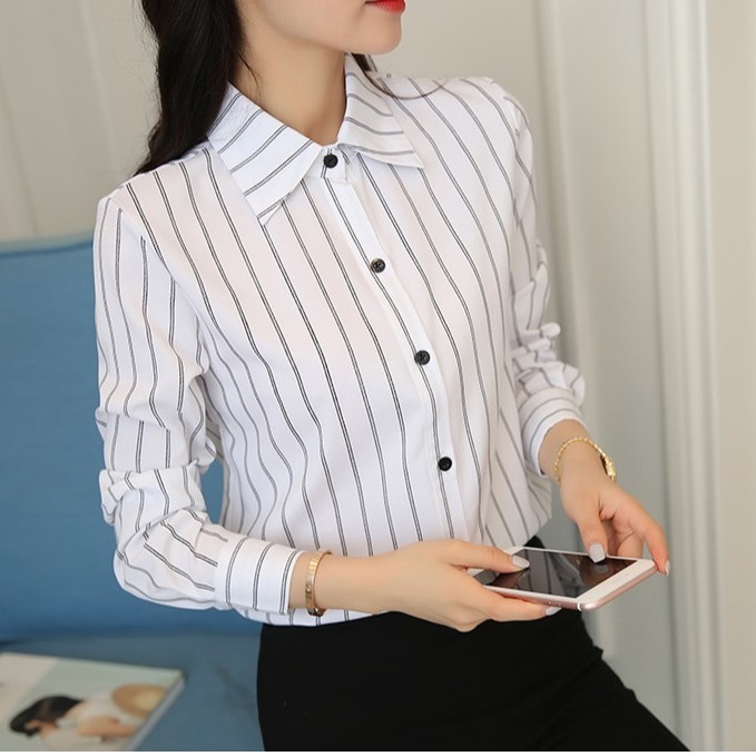 Sơ mi nữ dài tay kẻ sọc, Áo sơ mi phong cách công sở sm35