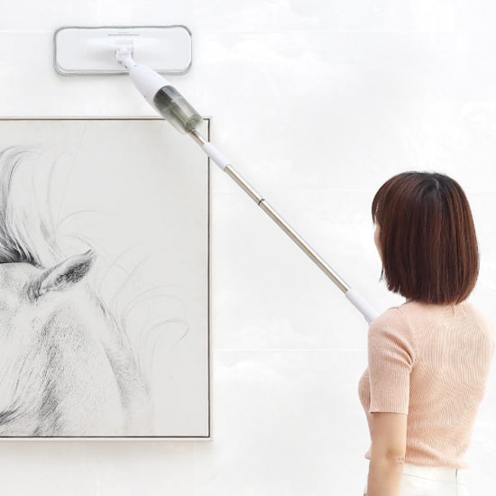 Cây Lau Nhà Thông Minh Dạng Phun Sương Đầu Xoay 360 Độ Lau Dọn Dễ Dàng 2 Trong 1 Đầu Xoay Ttay Cầm Cán Dài Bằng iNox