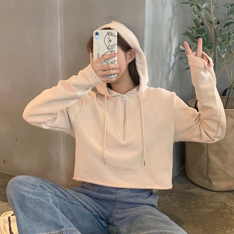 Áo hoodie croptop in chữ tiếng Anh tay dài xinh xắn cho nữ