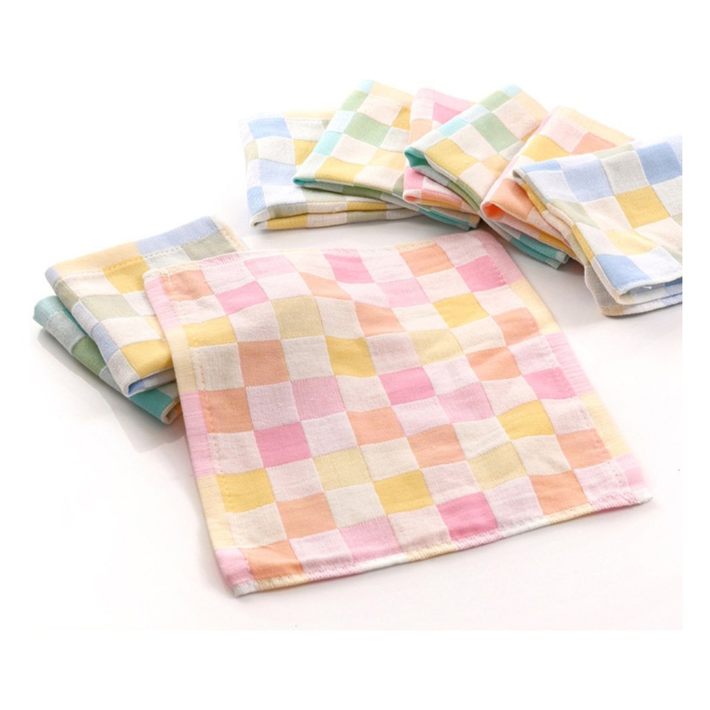 Khăn Cotton Vuông Mềm Mại Họa Tiết Sọc Caro Xinh Xắn Cho Bé 25x25cm