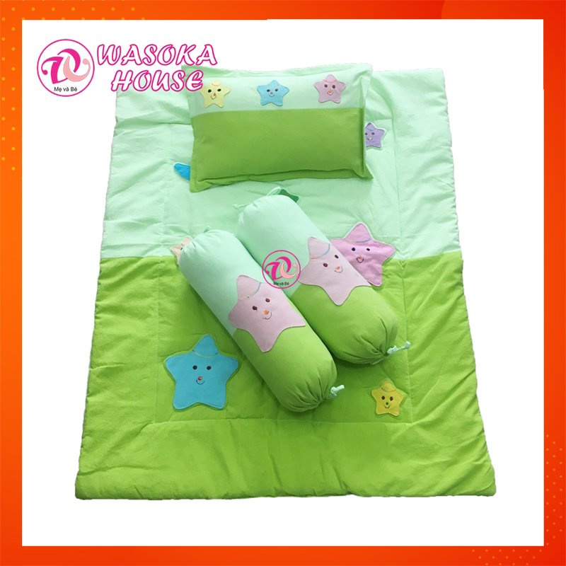 Gối mền trẻ em vải cotton cara mềm mát, thấm hút tốt, họa tiết đắp hình sao dễ thương, cho bé dưới 2 tuổi