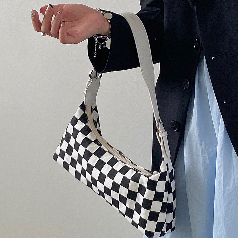Túi đeo chéo vai bằng vải canvas họa tiết kẻ sọc thời trang đơn giản cho nữ 2021