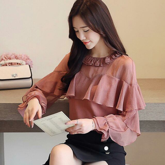 Áo kiểu nữ thời trang thiết kế xếp tầng duyên dáng, kiểu dáng thanh lịch, màu sắc sang chảnh QCNP226
