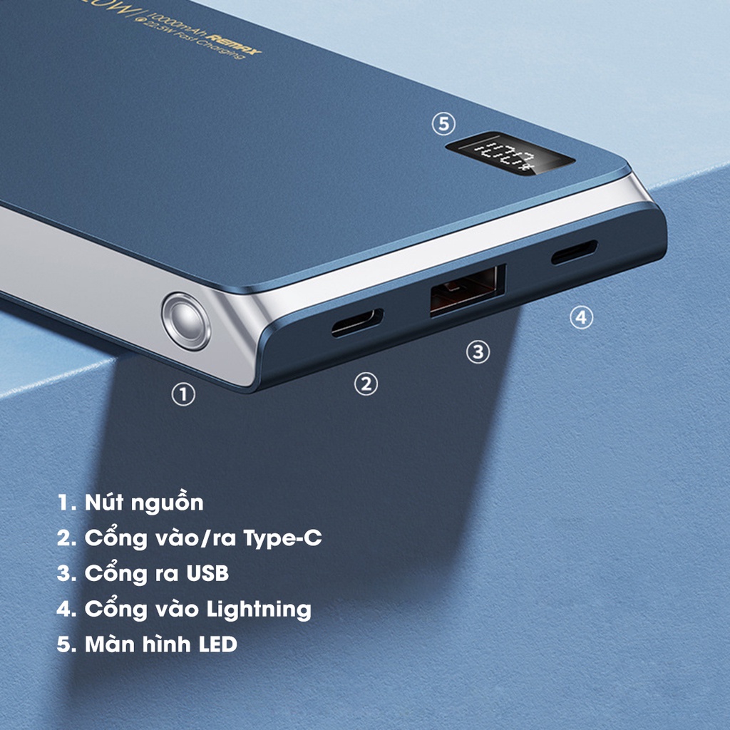 Pin sạc dự phòng 10000mAh 22.5W Remax RPP-178 hỗ trợ sạc nhanh 18w, 20w và 22.5w Remax Việt Nam BH 12 Tháng