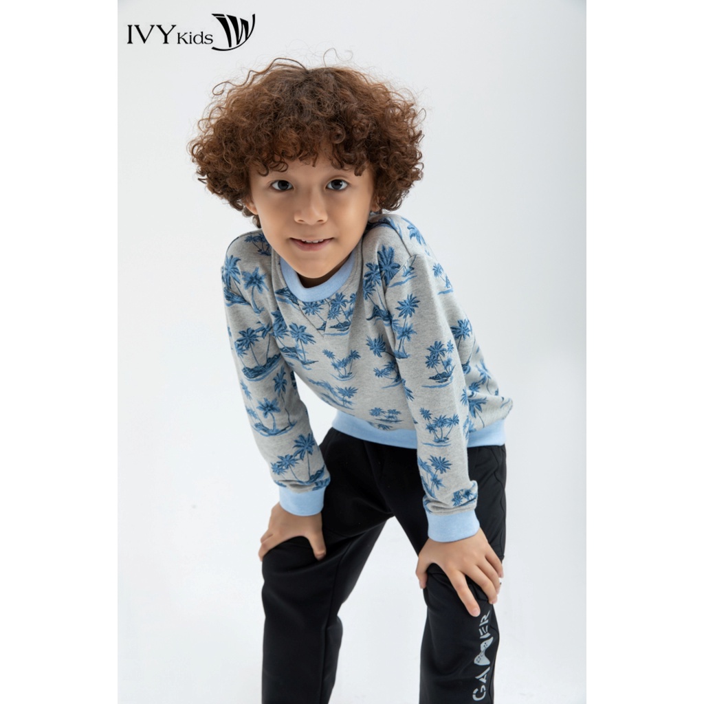 Áo thun họa tiết cổ bo bé trai IVY moda MS 58K1155