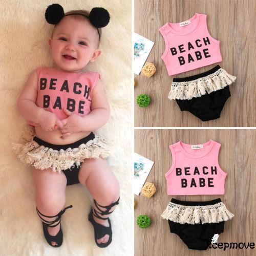 Bộ Áo Croptop Phối Tua Rua + Quần Short Thời Trang Mùa Hè Cho Bé Gái Mới Sinh