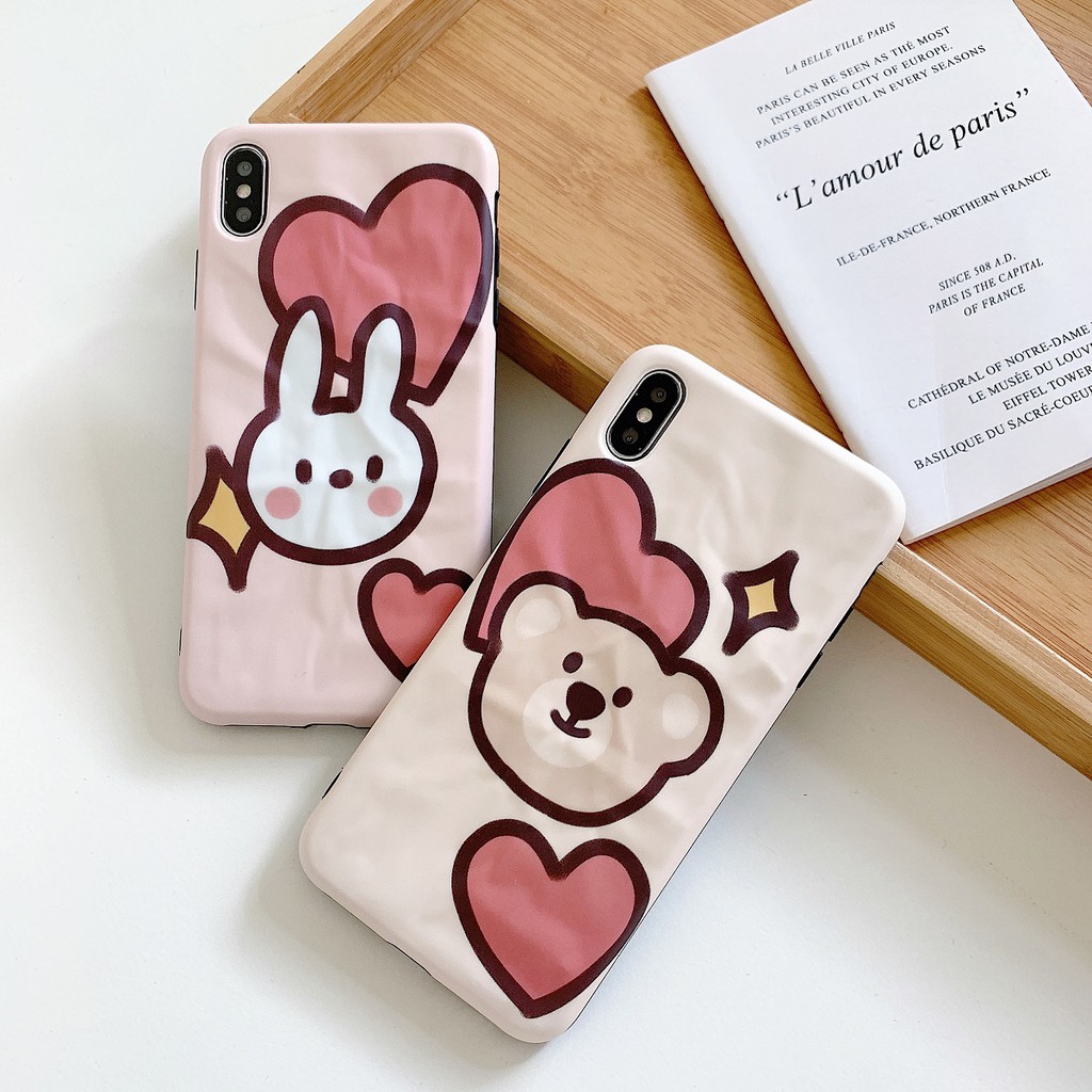 Mới Ốp Điện Thoại Cứng Họa Tiết Gấu / Thỏ Origami Màu Hồng Dễ Thương Cho Iphone 11 Pro Max X Xs Xr Xsmax 6 6s 7 8 Plus