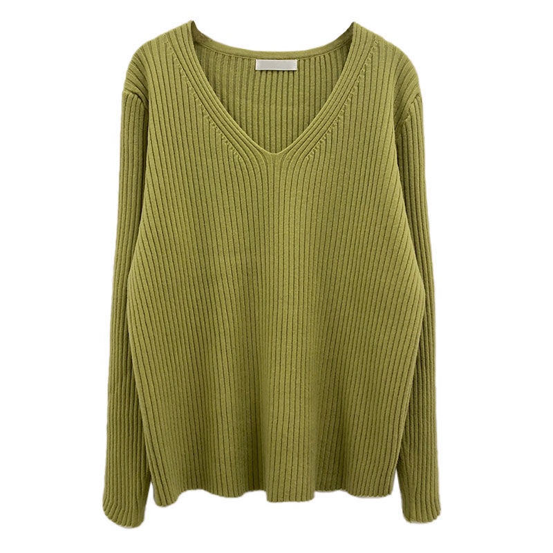 Áo Len Nữ Tay Dài Cổ Chữ v Màu Trơn Thời Trang