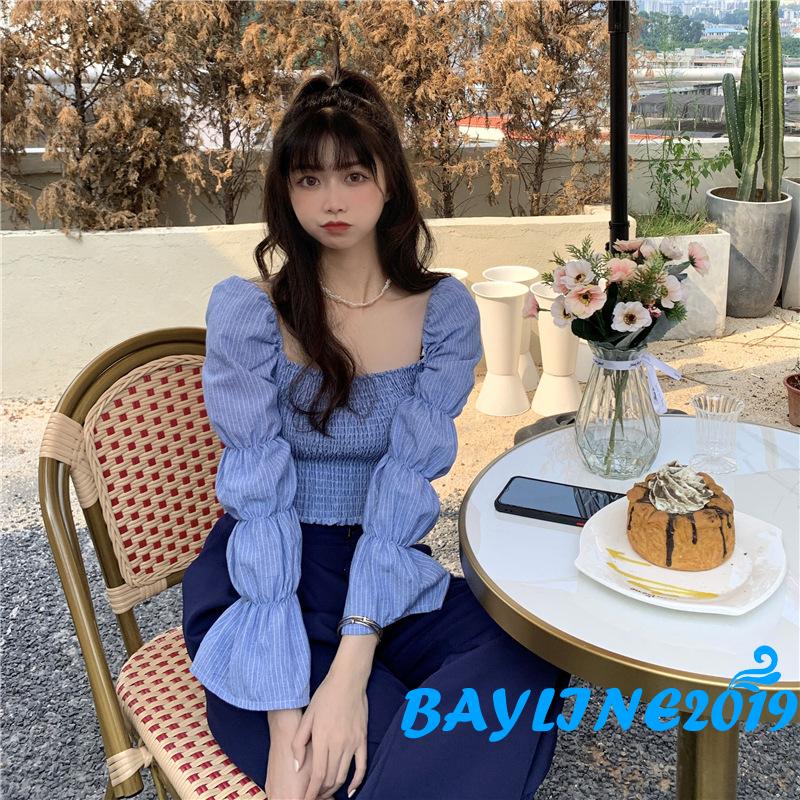 Áo Lửng Tay Dài Họa Tiết Sọc Thời Trang Quyến Rũ Cho Nữ