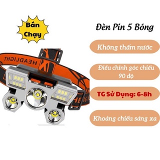 Đèn Pin Đội Đầu 5 Bóng, Đèn Pin Siêu Sáng Chống Nước Đeo Đầu Tiện Lợi ĐÈN TOKI