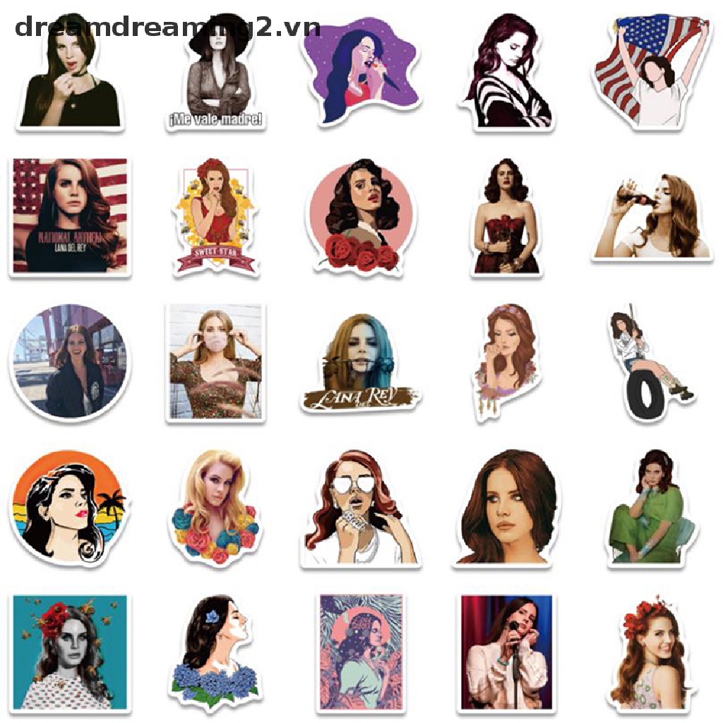 Bộ 50 Miếng Dán Cho Ván Trượt / guitar / Lana Del Rey Graffitii2 Singer