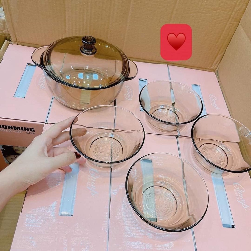 Set 5 bát thủy tinh Chunming - bộ đồ bàn ăn cao cấp, đẹp mắt, tiện dụng
