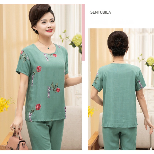 Đồ bộ trung niên cho mẹ B83 - Quần áo ngủ kiểu thời trang mặc nhà, đi chơi cho người trung tuổi đẹp cao cấp sang trọng