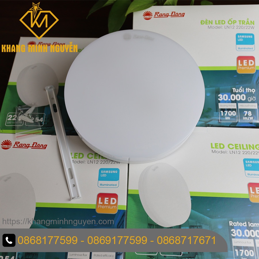 Đèn LED ốp trần RẠNG ĐÔNG tròn D220/22W và D300/30W - AS trắng, ốp trần ban công, ốp trần sảnh, ốp hành lang, ốp logia