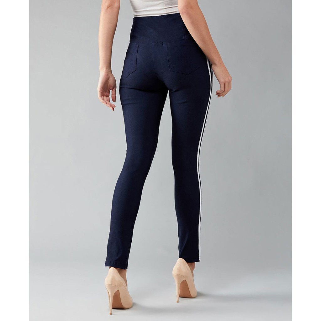 Quần Legging Nữ Bosimaz MS231 dài túi sau màu xanh navy sọc trắng cao cấp, thun co giãn 4 chiều, vải đẹp dày, thoáng mát