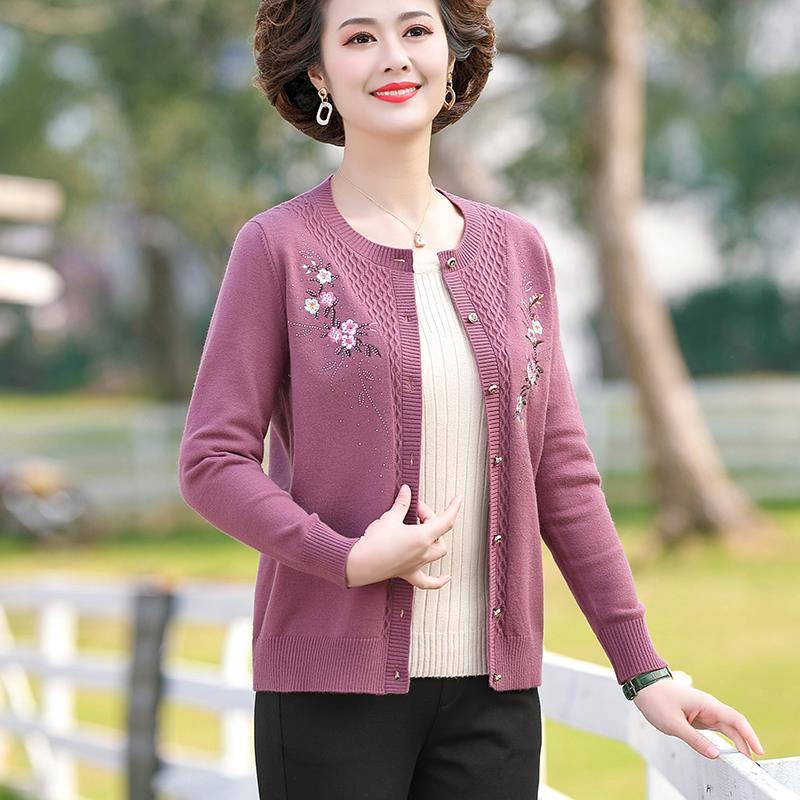 Áo len trung niên và cao tuổi của phụ nữ mẹ áo khoác mỏng phần