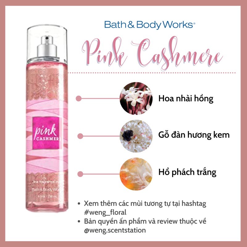 (MÙI HOT) Xịt thơm toàn thân Bath &amp; Body Works mùi Pink Cashmere