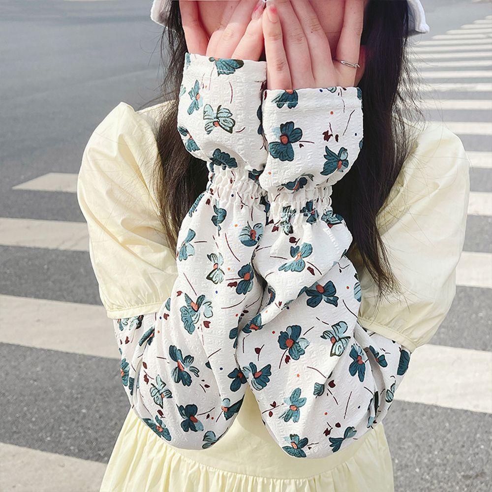 Găng Tay Dài Giữ Ấm Cánh Tay Chống Nắng Mùa Hè In Hoa