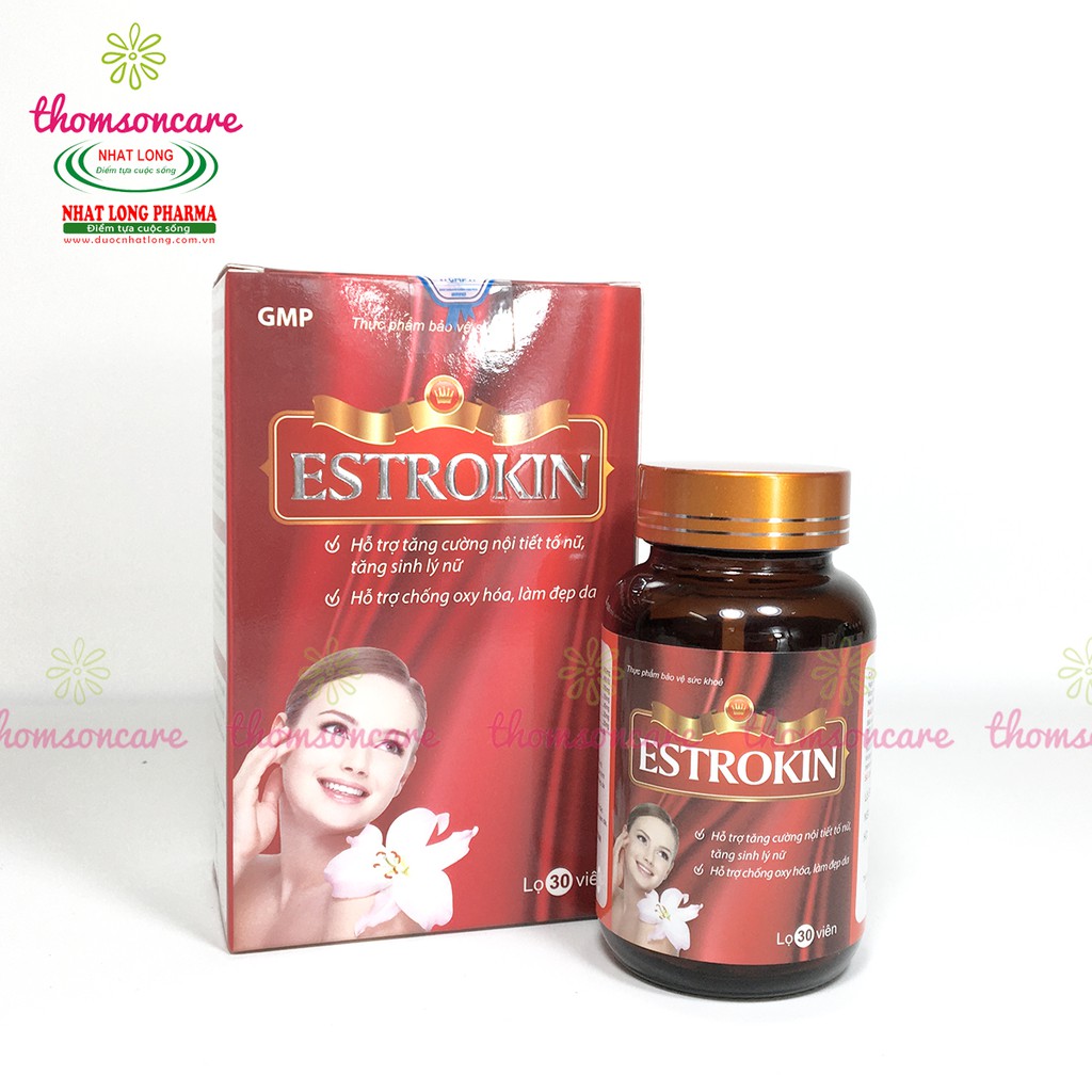 Estrokin - hỗ trợ Cân bằng nội tiết tố, sinh lý nữ - Lọ 30 viên từ Estrogen, vitamin E, Glutathione và collagen