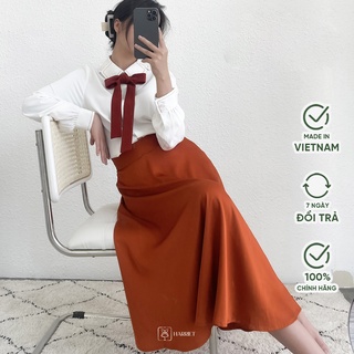 Chân váy xòe lụa dáng dài màu cam mềm mại Orange Harriet