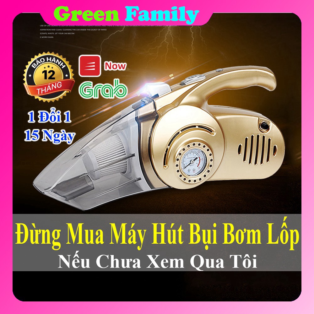 [GF] Máy hút bụi Mini 4 trong 1 Bơm Lốp Bánh Xe Hơi Ô Tô Yeloo Dây 5M | 120W Có đèn LED - Green Family -