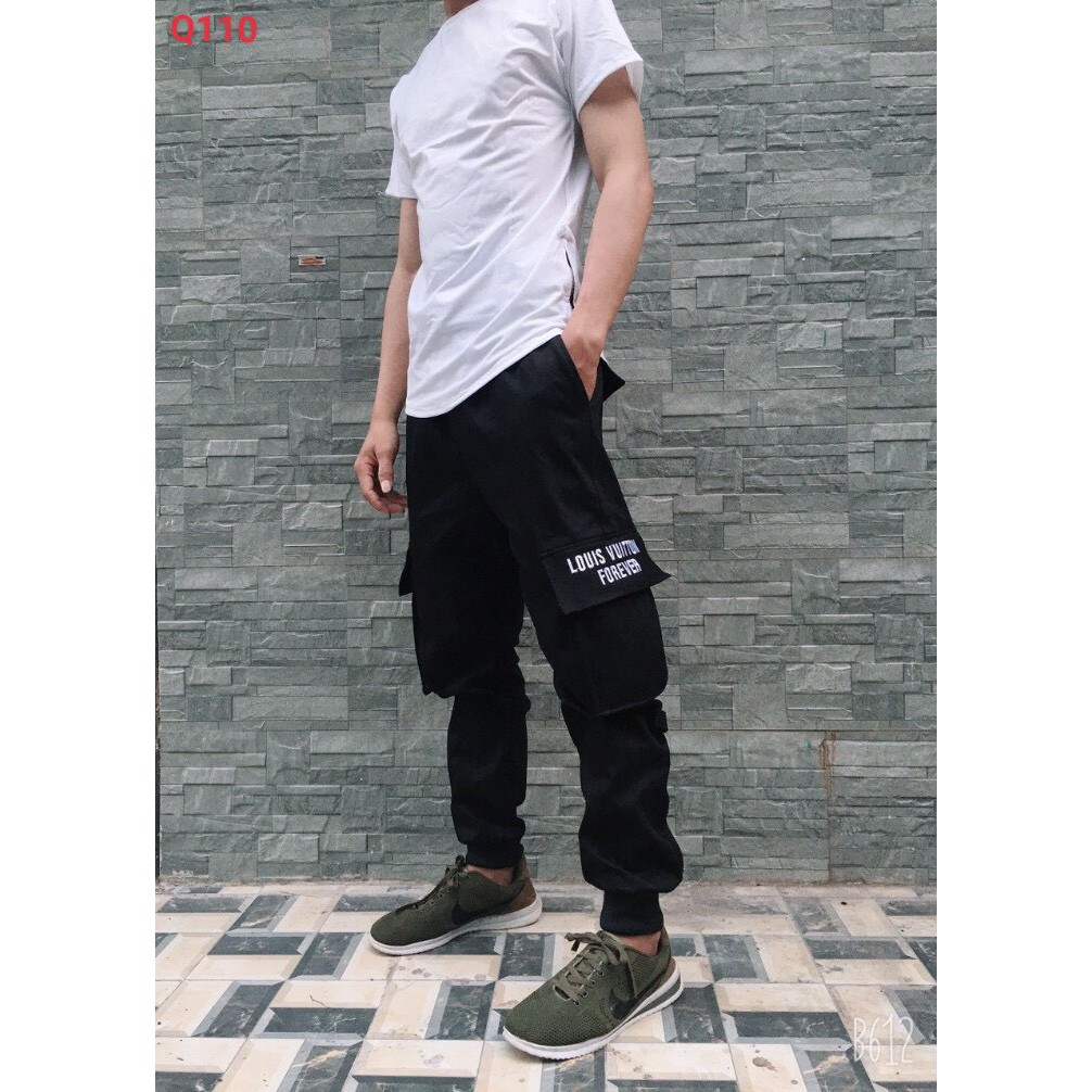 &lt; FREESHIP &gt; Quần jogger kaki túi hộp IN CHỮ co giãn mẫu mới ( 45 - 85 kg )