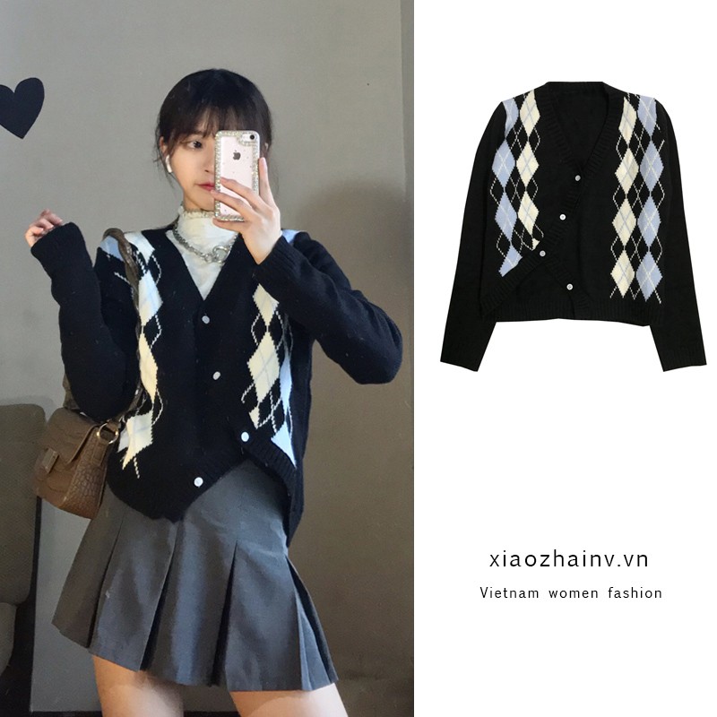 Xiaozhainv Áo Khoác Len Cardigan Cổ Chữ V Dễ Phối Đồ Phong Cách Hàn Quốc