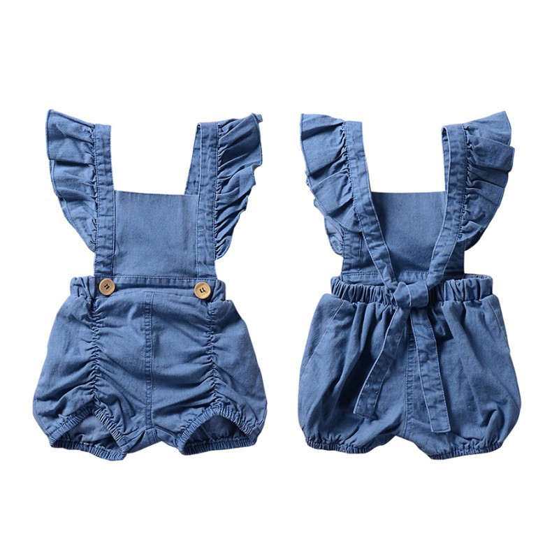 Áo Liền Quần Denim 2 Dây Cho Bé Gái