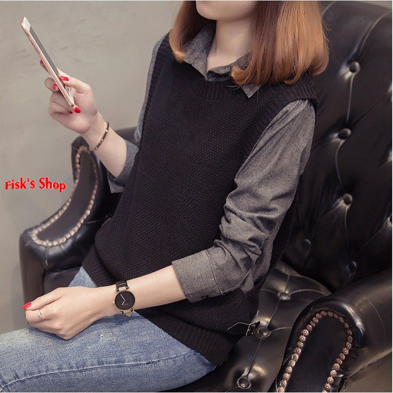 Áo len gile liền sơ mi