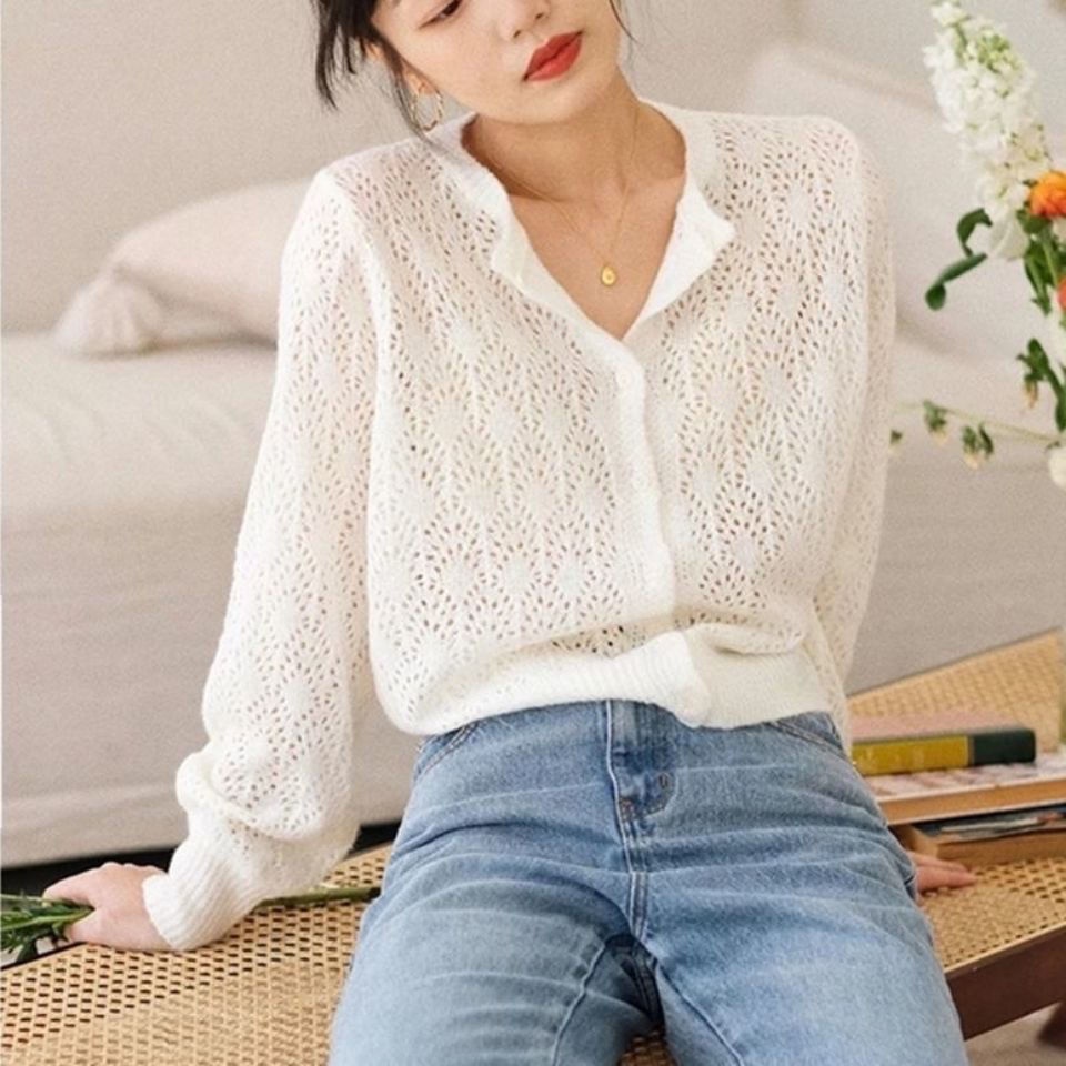 Áo Khoác Cardigan Dệt Kim Mỏng Màu Tím Phong Cách Thời Trang Xuân Hè Mới Dành Cho Nữ
