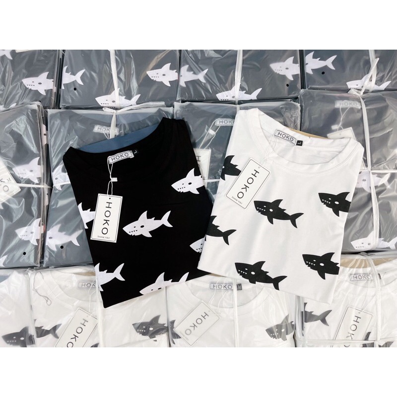 Áo Thun Cổ Tròn Nam in hình con cá Ngắn Tay Cổ Bẻ Chất Cotton Cao Cấp Thoáng Mát