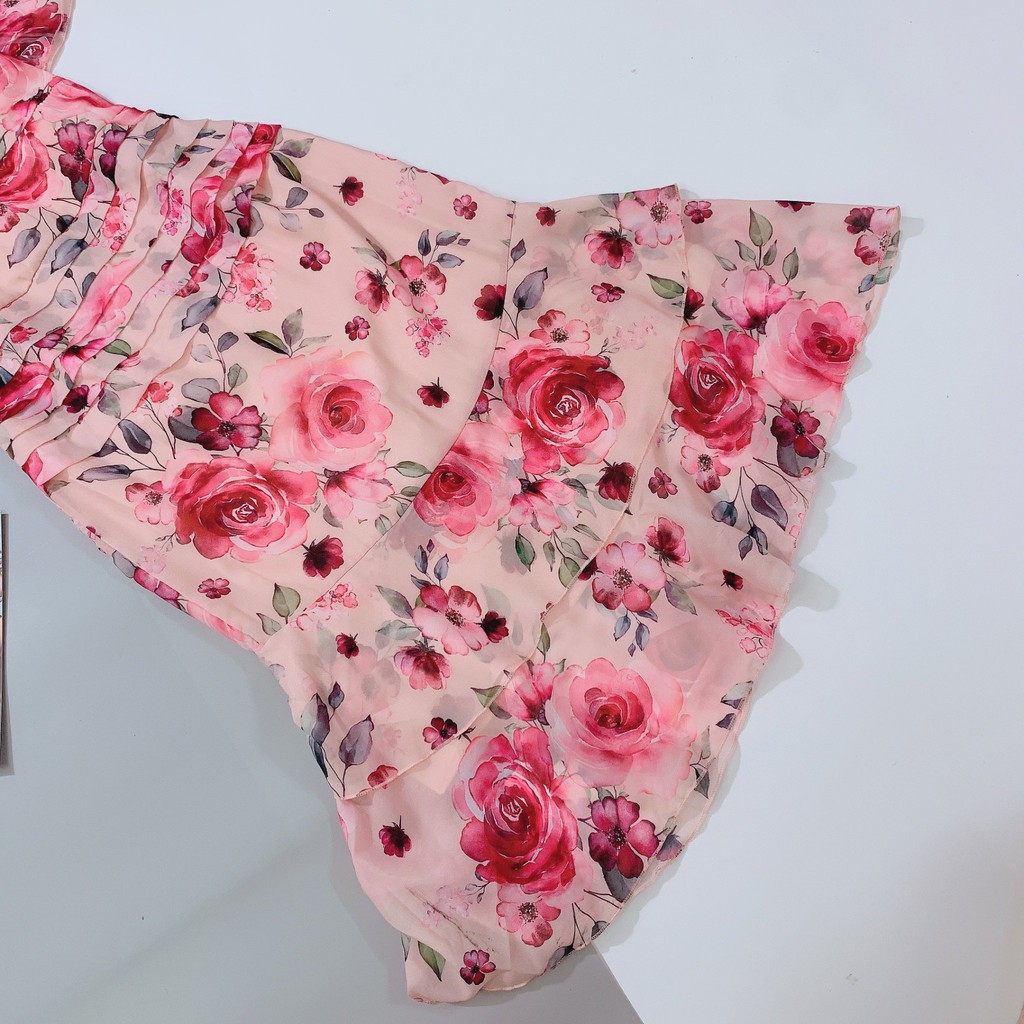 VN74 - VÁY HOA HỒNG VOAN TƠ ĐUÔI CÁ XẾP EO NỮ | BigBuy360 - bigbuy360.vn