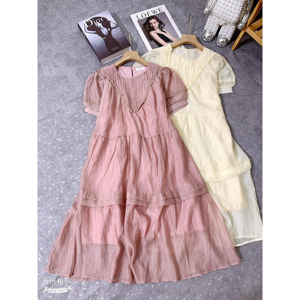 Váy bầu , đầm bầu xinh thiết kế tơ cổ xếp ly bánh bèo dáng babydoll 2 màu xinh xắn mã mới siêu hot