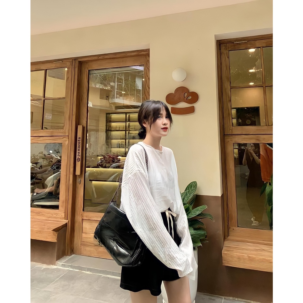 Áo Thun Nữ Xốp Gân Cổ Tròn Dáng Suông 🦋 Áo Phông Dài Tay 3 Màu 🦋